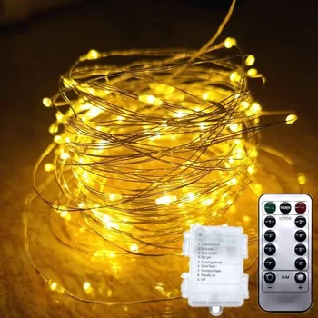 Коледна украса Външни батерии Дистанционно медна жица String светлини Празнично сватбено тържество Декор Фея градина светлини