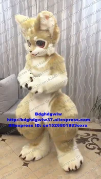 Бежов дълъг кожух космат вълк хъски куче лисица кожухарски костюм талисман костюм възрастен анимационен герой костюм алън прекрасен храм панаир zx3004