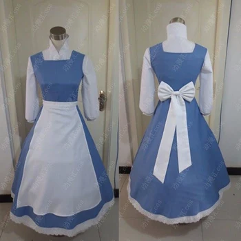Възрастен принцеса belle аниме косплей костюми син цвят плюс размер костюм bella прислужница рокля за жени косплей