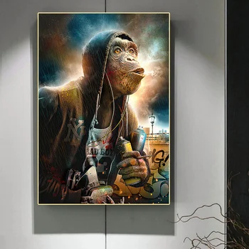 Модерни смешни животни декорация живопис маймуна графити изкуство плакати и отпечатъци Cuadros стена изкуство за стая Начало декор (без рамка)