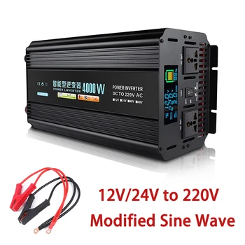  4000W инвертор DC 12V 24V към AC 220V конвертор трансформатор слънчева двойно гнездо LCD дисплей модифициран синусоида мощност инвертор