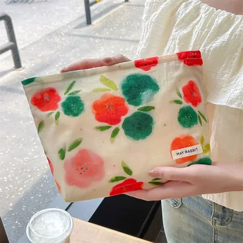 Голям капацитет Дамски козметични чанти Ретро цвете отпечатани Дамски съединител чанта грим случай женски чанта за съхранение портфейл чанти чанти
